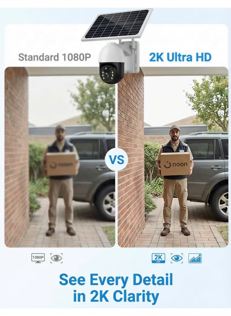 كاميرا أمنية خارجية تعمل بالطاقة الشمسية  كاميرا لاسلكية للمنزل  ألوان كاملة، رؤية ليلية، كاميرا عالية الدقة 5 ميجابكسل كاميرا CCTV مزودة بواي فاي رؤية ليلية IP66 مقاومة للغبار ومقاومة للماء دعم الاتصال الثنائي اكتشاف الأشخاص والمركبات بالذكاء الاصطناعي فتحة لبطاقة Micro SD (حتى 256 جيجابايت) - Image 4